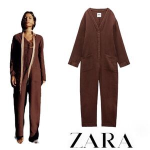 ZARA | Brown | FULL LENGTH LINEN JUMPSUIT